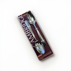 NEW Set of 4 Cambridge Dinner Spoons Moriah Mirror Stainless Hammered Silver NWT